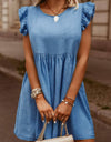 Full Size Ruffled Round Neck Cap Sleeve Denim Dress