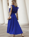 Tied Surplice Cap Sleeve Pleated Dress