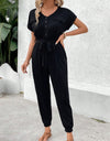 Perfee V-Neck Short Sleeve Jumpsuit