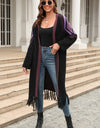 Geometric Fringe Hem Open Front Duster Cardigan