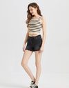 BAYEAS Stepped Waist Raw Hem Denim Shorts