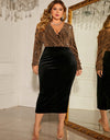 Plus Size Surplice Neck Long Sleeve Slit Dress