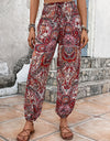 Paisley Print Smocked High-Waist Pants