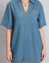 Pocketed Collared Neck Mini Denim Dress