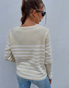 Angel Wings Striped Decorative Button Knit Top