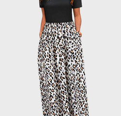 Leopard Round Neck Cold Shoulder Dress