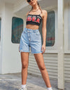 Buttoned Raw Hem Denim Shorts