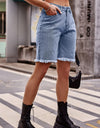 Raw Hem Denim Shorts with Pockets