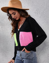 Color Block Button Up Long Sleeve Cardigan