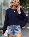 Round Neck Drop Shoulder Long Sleeve Sweater