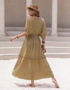 Tassel Trim Smocked V-Neck Short Sleeve Dress