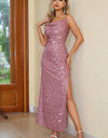 Sequin Slit Spaghetti Strap Dress