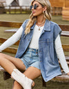 Button Up Collared Neck Sleeveless Denim Jacket