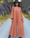 V-Neck Long Sleeve Wide Leg Jumpsuit