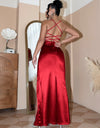 Backless Crisscross Ruched Split Satin Dress