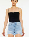 Kancan Raw Hem Distressed High Waist Denim Shorts