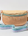 Bead Trim Straw Weave Crossbody Bag