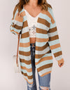 Full Size Striped Long Sleeve Openwork Cardigan