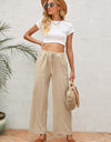 Drawstring Waist Crinkled Wide Leg Pants