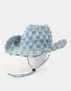 Fame Checkered Fringe Denim Cowboy Hat