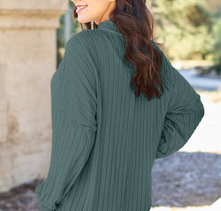 Basic Bae Full Size Ribbed Exposed Seam Mock Neck Knit Top