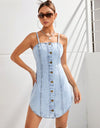 Button Up Spaghetti Strap Denim Dress