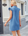 Ruffled Button Up Cap Sleeve Denim Dress