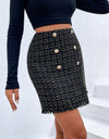 Plaid Double-Breasted Fringe Hem Skirt