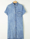 Pocketed Button Up Half Sleeve Denim Dress