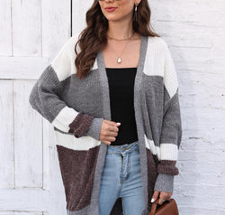 Color Block Open Front Cardigan