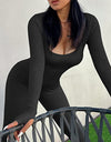 Ribbed Square Neck Long Sleeve Jumpsuit