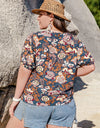 Plus Size Printed Notched Half Sleeve Blouse