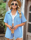 Pocketed Button Up Short Sleeve Denim Shirt