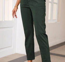 Drawstring Straight Pants with Pockets