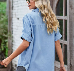 Collared Neck Denim Jacket with Pockets