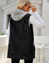 Drawstring Hooded Sleeveless Denim Top with Pockets