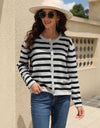 Striped Round Neck Button-Down Dropped Shoulder Cardigan