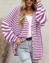 Striped Button Down Long Sleeve Cardigan