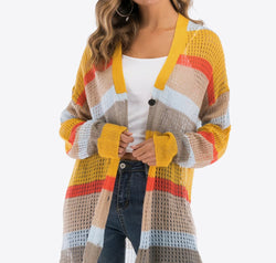 Color Block Openwork Long Sleeve Cardigan