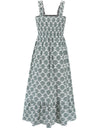 Smocked Printed Square Neck Sleeveless Dress