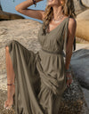 V-Neck Tie Shoulder Crochet Maxi Dress