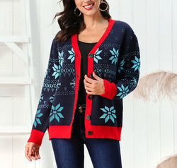 Snowflake Pattern Button Down Cardigan