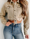 Raw Hem Button Up Cropped Denim Top