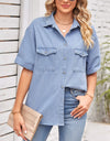 Collared Neck Short Sleeve Denim Jacket