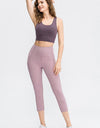 Wide Waistband Cropped Active Leggings with Pockets