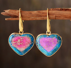 Natural Stone Heart Drop Earrings
