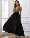 Contrast Sequin Sleeveless Maxi Dress