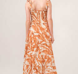 And The Why Tie Shoulder Smocked Midi Tiered Dress