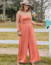 Plus Size Lace Detail Spaghetti Strap Wide Leg Jumpsuit