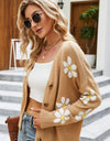 Floral Ribbed Trim Drop Shoulder Cardigan